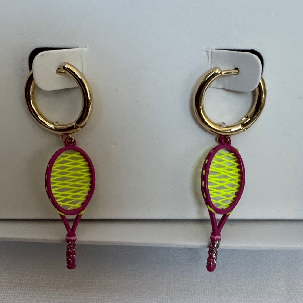 BaubleBar Tennis Earrings Set Ball Studs Racket Hoops New In Box - Picture 3 of 10